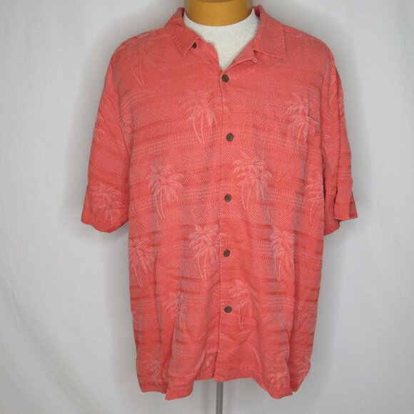 Tommy Bahama Salmon Pink Horizontal Palms Hawaiian Camp Shirt Men's XL Xlarge - Picture 1 of 8